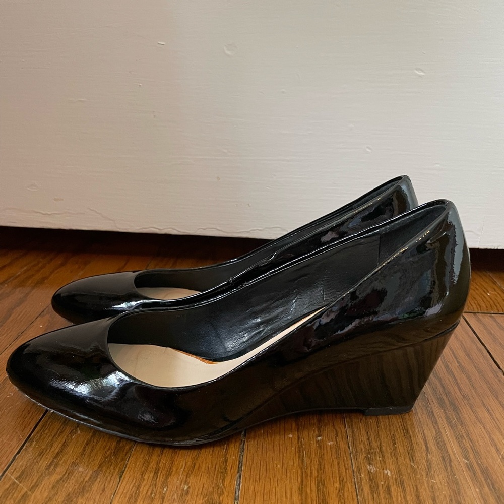 Franco Sarto Black Patent Wedge Heels
